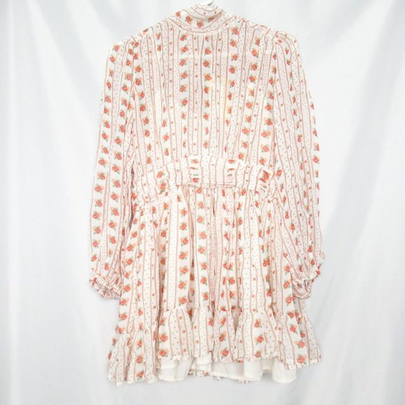 Anthropologie Let Me Be Mock Neck Sheer Mini Dress Pink Floral Combo - Medium - Picture 5 of 11